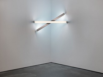 Dan Flavin, untitled (to Cy Twombly) 2, 1972, Cool white and daylight fluorescent light, 122 cm square across a corner, © Stephen Flavin / Artists Rights Society (ARS)-New York, Image Courtesy David Zwirner Gallery