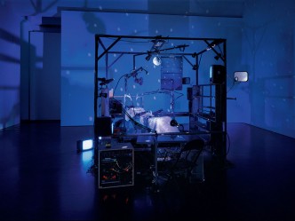 Janet Cardiff and George Bures Miller. The Killing Machine. 2007. Pneumatics, robotics, electromagnetic beaters, dentist chair, electric guitar, CRT monitors, computer, various control systems, lights, and sound (approx. 5 min.). 118 x 157 x 98 cm. The Museum of Modern Art, New York. Gift of the Julia Stoschek Foundation, Düsseldorf, and the Dunn Bequest. © 2019 Janet Cardiff and George Bures Miller. Photo: Seber Ugarte & Lorena López. Courtesy the artists and Luhring Augustine, New York.