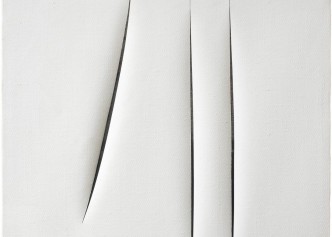 Lucio Fontana, Concetto spaziale, Attese (Detail), 1966, Water-based paint on canvas, 61 × 50 cm,© Fondation Lucio Fontana, Milano/by SIAE/ADAGP, Paris, 2020. Courtesy Gagosian