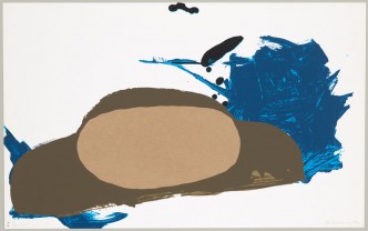 Blinky Palermo, AUTO, [Car],1972, Five color silkscreen print in pale brown/dark brown/light blue/dark blue/black, and collage on Bristol card, 36 x 58 cm, Edition of 150, Museum Ludwig, Cologne, Ulrich Reininghaus Donation2017/2018, © VG Bild-Kunst, Bonn, 2019, Photo: Rheinisches Bildarchiv, Cologne