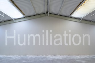 Kader Attia, HUMILIATION, 2019, plasterboard 1,874 x 10,138 m, Courtesy: the artist and GALLERIA CONTINUA-San Gimignano / Beijing / Les Moulins / Habana, Photo by: Oak Taylor-Smith, Exhibition: Silence Kills, Year and place: 2019 / Galleria Continua-Les Moulins