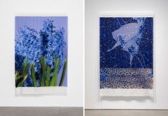 Left: T. J. Wilcox, Hyacinth and Apollo, 2020, Inkjet print on silk, 221 x 139.7 x 6.4 cm, © T. J. Wilcox, Courtesy the artist and Gladstone Gallery Right: T. J. Wilcox, Dance, 2020, Inkjet print on silk, 221 x 139.7 x 6.4 cm, © T. J. Wilcox, Courtesy the artist and Gladstone Gallery