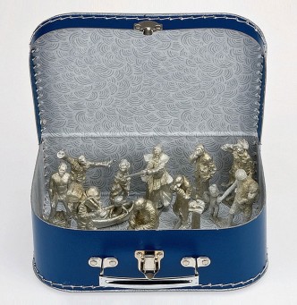 Pawel Althamer, Retrospective, 2008, 12 tin figures, each approx. 3,5–9 cm high, cast by Michal Nowicki, Warsaw, in custom-made cardboard suitcase, 17,5 x 24 x 8 cm, Ed. 38/XXV, signed and numbered certificate, Edition for Parkett 82