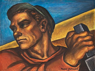 Marion Greenwood. Construction Worker (study for Blueprint for Living, a Federal Art Project mural, Red Hook Community Building, Brooklyn, New York), 1940. Fresco mounted on composition board, 45.7 x 62.2 cm. Frances Lehman Loeb Art Center, Vassar College, Poughkeepsie, New York; gift of Mrs. Patricia Ashley 1976.44.11