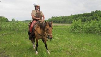 Adrian Stimson, Buffalo Boy Rides (performance still), 2013, Photograph: Clark Ferguson. Courtesy the artist