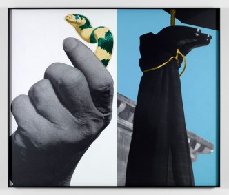 John Baldessari, Hands and/ or Feet (Part one): Snake / Hanging Person, 2009 © The Estate of John Baldessari, Courtesy the Estate of John Baldessari and Marian Goodman Gallery, New York