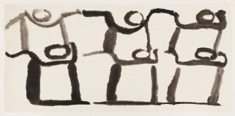 Suh Se Ok, Dancing People, 2000s, Ink on mulberry paper, 67 x 138.5 cm (paper), 82.5 x 154.4 x 5 cm (framed), © Suh Se Ok, Courtesy the artist and Lehmann Maupin, New York and Hong Kong