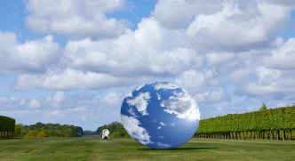 Anish Kapoor, Sky Mirror, 2018 and Eight Eight, 2004 (behind) © Anish Kapoor and Lisson Gallery. Image by Pete Huggins. All rights reserved, DACS 2020