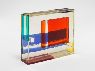 Leo Amino, Refractional #75, 1972, Polyester resin, 11 7/8 x 14 7/8 x 3 inches (30.2 x 37.8 x 7.6 cm), © Leo Amino Estate, Courtesy David Zwirner Gallery & Leo Amino Estate