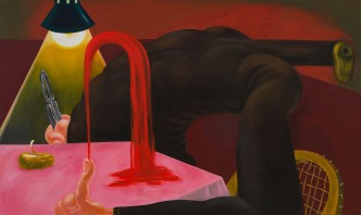 Louise Bonnet, Calvary with Potato, 2020, Oil on linen, 182.9 × 304.8 cm, © Louise Bonnet, Photo: Jeff McLane, Courtesy the artist and Gagosian Gallery