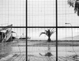 Hydrophones of Chris Watson recording the hum of the port through the vibration of the gate, Athens, June 2015, Photo: Alexandre Guirkinger