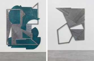 Left: Wyatt Kahn, Untitled (Green), 2019, Oil stick on lead panel, 237.5 x 172.5 cm, © Wyatt Kahn, Courtesy the artist and Galerie Eva Presenhuber. Right: Wyatt Kahn, Untitled, 2017, Lead on panel, 244.5 x 179 cm, © Wyatt Kahn, Courtesy the artist and Galerie Eva Presenhuber