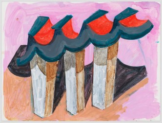 Phyllida Barlow, untitled: ceremonial monument; 2020, 2020, Acrylic on watercolour paper, 31 x 40.9 cm / 12 1/4 x 16 1/8 in, © Phyllida Barlow, Courtesy the artist and Hauser & Wirth Gallery