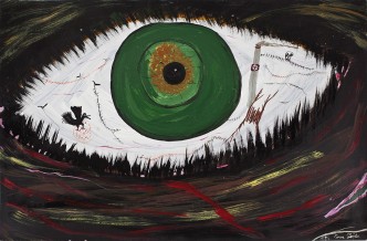 Ceija Stojka, Untitled, 1995, Acrylic on cardboard, 69,5 x 99 cm, Collection Antoine de Galbert-Paris, Photo: © Célia Pernot