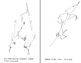 Left & Right: Alina Popa, Drawings, With Eyes Closed, Notebook on the Chest, 2018-2019, 8 Skizzenbücher, courtesy of the artist & Florin Flueras