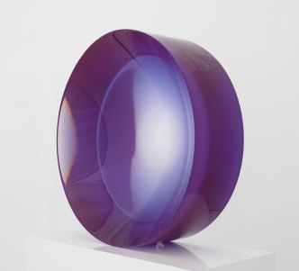 Fred Eversley, Untitled (parabolic lens), (1974) 2020, cast polyester, 19 1/2 x 19 5/8 x 5 7/8 inches (49.5 x 49.8 x 14.9 cm), © Fred Eversley, Courtesy the artist and David Kordansky Gallery