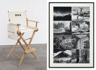 Left: John Waters, Bad Director&apos;s Chair, 2006, Canvas, wood, steel and paint with leather bound script, 116.8 x 62.2 x 55.9 cm / 46 x 24 1/2 x 22 inches, © John Waters, Courtesy the artist and Sprüth Magers Gallery Right: John Waters,Cancel Ansel, 2014, 8 C-prints, 111.8 x 71.1 cm / 44 x 28 inches, © John Waters, Courtesy the artist and Sprüth Magers Gallery