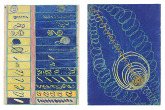 Left: Hilma af Klint, Primordial Chaos, No. 10, 1906 © Stiftelsen Hilma af Klints Verk. Right: Hilma af Klint, Primodival Chaos, no. 16, 1906/07 © Stiftelsen Hilma af Klints Verk. Photo: Albin Dahlström/Moderna Museet