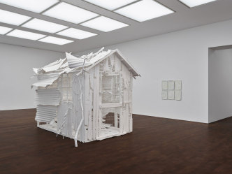 Rachel Whiteread, Poltergeist (Installation view), 2020, corrugated iron, beech, pine, oak, household paint, and mixed media, 120 1/8 × 110 1/4 × 149 5/8 inches / 305 × 280 × 380 cm, Photo: Prudence Cuming Associates, © Rachel Whiteread, Courtesy the artist and Gagosian