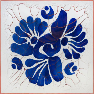 Adriana Varejão, Talavera Flower, 2020 Oil and plaster on canvas, 70 ⅞ × 70 ⅞ inches / 180 × 180 cm, © Adriana Varejão, Photo: Vicente de Mello, Courtesy the artist and Gagosian