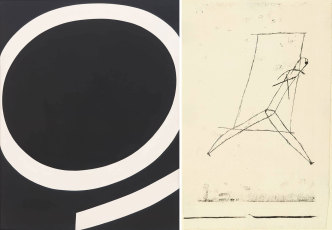 Left: Ellsworth Kelly. Running White. 1959. Oil on canvas. 7′ 4″ x 68″ (223.6 x 172.2 cm). Purchase. © 2021 Ellsworth Kelly. 9.1960, Right: Paul Klee. Striding Out. 1923. Lithograph. composition (irreg.): 10 1/8 x 6 1/8″ (25.7 x 15.5 cm); sheet (irreg.): 11 11/16 x 7 11/16″ (29.7 x 19.5 cm). Publisher: unpublished. Printer: Staatliches Bauhaus, Weimar. Edition: approx. 6. The Museum of Modern Art, New York. Gift of Victor S. Riesenfeld. © 2021 Artists Rights Society (ARS), New York / VG Bild‑Kunst, Bonn. 339.1948