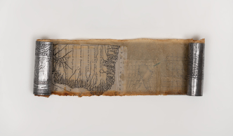 Anna Bella Geiger, Little Scrolls, 1998-2000 , Lead, drawing and engraving on parchment, Courtesy of the artist