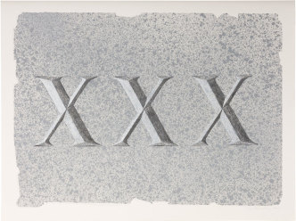 Ed Ruscha, XXX (Dedicated to a Jug of Whiskey), 2021 Acrylic and pencil on museum board, 15 × 20 inches (38.1 × 50.8 cm, © Ed Ruscha, Courtesy the artist and Gagosian