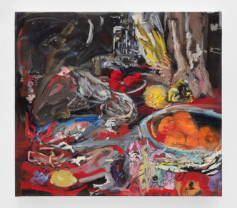 Cecily Brown, Sauce for the Gander, 2021, Oil on linen, 17 x 19 x 1 1/2 inches (43.2 x 48.3 x 3.8 cm), © Cecily Brown, Courtesy the artist and Gladstone Gallery