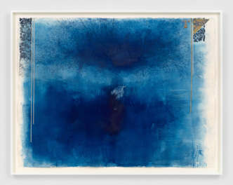 Ricardo Brey, Blue Shade, 2019, Mixed media on paper, 47 1/2 x 63 in (120.7 x 160 cm), 52 1/4 x 67 1/4 x 2 in framed (132.7 x 170.7 x 5.1 cm framed), © Ricardo Brey, Courtesy the artist and Alexander Gray Associates