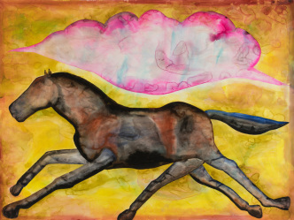 Francesco Clemente, Victory, 2021, Watercolor on paper, 60 x 80 inches (152.4 x 203.2 cm), 60 5/8 x 80 1/2 x 2 7/8 inches (154 x 204.5 x 7.3 cm) framed, © Francesco Clemente; Courtesy the artist and Vito Schnabel Gallery