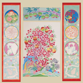 Yuan Jai, Longevity Triptych, 2006, Ink and colour on silk, 265 x 212.2 x 4.2 cm, © Yuan Jai, Courtesy M+ Museum