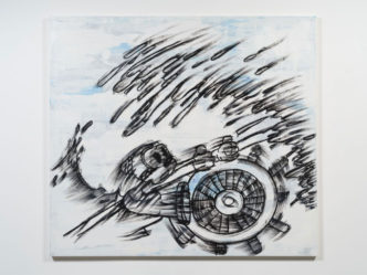 Gary Simmons, Rogue Wave, 2021, Oil and cold wax on canvas, 274.3 x 304.8 cm / 108 x 120 in, © Gary Simmons, Courtesy the artist and Hauser & Wirth, Photo: Jeff McLane