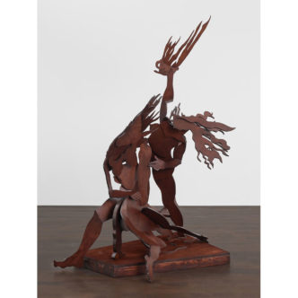 Rachel Feinstein, Metal Storm, 2021 Stained wood, 93 × 69 ⅜ × 41 ⅞ inches (236 × 176 × 106.2 cm), © Rachel Feinstein. Photo: Prudence Cuming Associates Ltd, Courtesy the artist and Gagosian