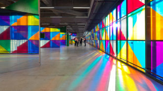 Daniel Buren, Photo-souvenir, Folding Screens (Les Paravents), 2022. Work in situ, EMMA. © Ari Karttunen / EMMA – Espoo Museum of Modern Art