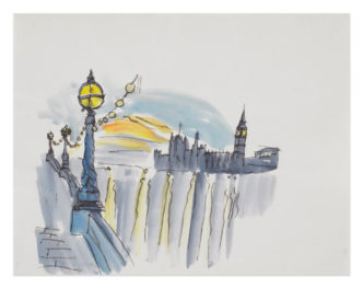 Karen Kilimnik, Lambeth walk, London Thames & Houses of Parlament, 1978, Ink and watercolor on paper, 21.5 × 28 cm, 8 1/2 × 11 inches, © Karen Kilimnik Courtesy the artist, Sprüth Magers and Galerie Eva Presenhuber