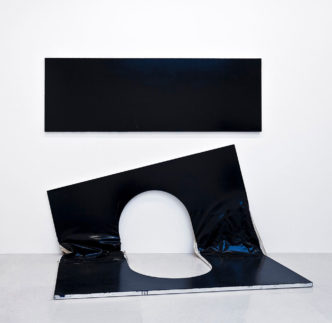 Steven Parrino, The Self-Mutilation Bootleg 2 (The Open Grave), 1988/2003, enamel on canvas, in 2 parts, overall: 88 × 108 × 72 inches (223.5 × 274.3 × 182.9 cm), © Steven Parrino, Courtesy the Parrino Family Estate. Photo: Zarko Vijatovic