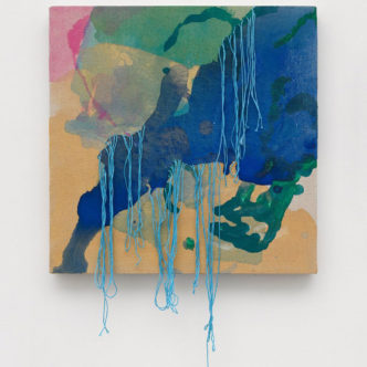 Jessica Rankin, People Earth Sky Stars, F O’H, 2021 Ink, acrylic, and embroidery on linen, 35.6 x 35.6 cm, © Jessica Rankin, Courtesy the artist and white Cube Gallery