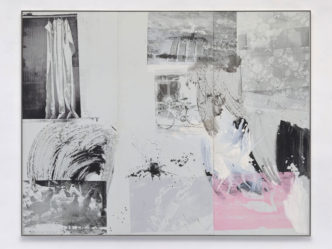 Robert Rauschenberg, Easter Lake (Galvanic Suite), 1988, silkscreen ink, enamel, and acrylic on galvanized steel, 84 3/4 x 108 ⅞ inches (215.4 x 276.7 cm), © 2022 The Robert Rauschenberg Foundation, Licensed by VAGA at Artists Rights Society (ARS), New York. Photo: Ron Amstutz, courtesy of The Robert Rauschenberg Foundation and Mnuchin Gallery, New York