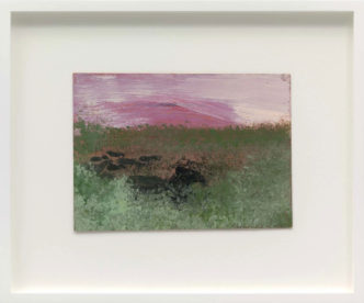 Frank Walter, Untitled (Pink Sky, Green Field), n.d., Oil on cardstock, 5 1/4 x 7 1/4 inches (13.4 x 18.5 cm), Framed: 10 1/4 x 12 1/4 inches (26 x 31.1 cm), Courtesy David Zwirner Gallery