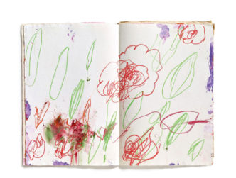 Cy Twombly, Untitled, 2002 Acrylic, wax crayon, and pencil on handmade paper, in unbound handmade book, 16 pages, each page (approximately): 22 ½ × 15 ¼ inches (56.9 × 38.7 cm, © Cy Twombly Foundation. Photo: Peter Schälchli