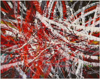 Mark Grotjahn, Untitled (Backcountry Capri 54.74), 2021, Oil on cardboard mounted on linen, 74 ⅜ × 94 ⅜ inches (188.9 × 239.7 cm), © Mark Grotjahn. Photo: Douglas M. Parker Studio, Courtesy the artist and Gagosian