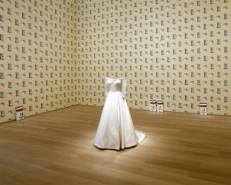 Robert Gober, Untitled 1989–96, Silk satin, muslin, linen, tulle, welded steel, hand-printed silkscreen on paper, cast hydrostone plaster, vinyl acrylic paint, ink, graphite, Dimensions variable, © Robert Gober, Courtesy the artist and Matthew Marks Gallery