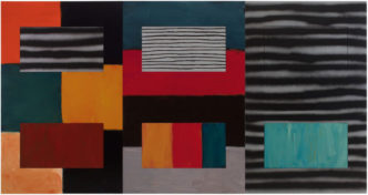 Sean Scully, What Makes Us Too, 2017, oil, acrylic, and oil pastel on aluminium; 299.7 × 571.5 cm, private collection, © Sean Scully. Image courtesy of the artist. Photo by Robert Bean