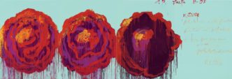 Cy Twombly, The Rose (IV), 2008 Acrylic on wood panel, 99 ¼ × 291 ⅜ inches (252 × 740 cm)© Cy Twombly Foundation