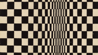 Bridget Riley, study for Movement in Squares (Detail), 1961. Gouache on card. 6 ½ × 6 ¾ in. (16.5 × 17.2 cm). Collection of the artist, © Bridget Riley