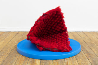 İz Öztat, Devour (Toy for the daughter I could not commit to), 2022, Acoustic foam, wool, wire, kids furniture , 65 x 80 x 80 cm, © İz Öztat, Courtesy the artist and Zilberman Gallery