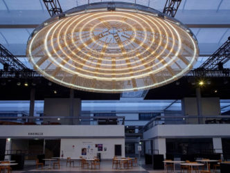 Carsten Höller, Decimal Clock (White and White), 2018, Permanent installation, CentraleSupélec, Université Paris-Saclay, Gif-sur-Yvette, France, © Carsten Höller, Photo: Marc Domage, Courtesy the artist and Gagosian