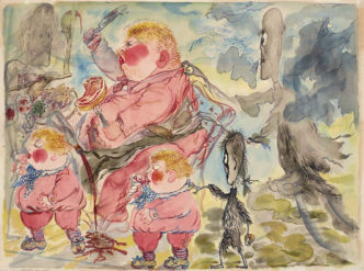 George Grosz, Disturbed While Eating, 1947, watercolor and ink on paper, 48 x 64.6 cm, Judin Collection