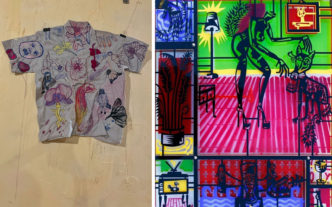 Left: Lorina Karatza, Emotions, 2023, Fabric, thread Right: Georgios Chatzispirou, Woman, 2018, Colored plexiglass, inox screws