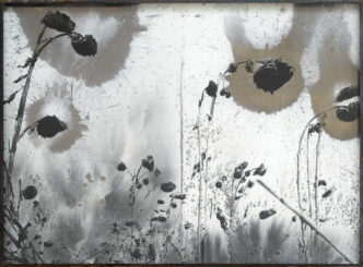 Anselm Kiefer, Les Fleurs du Mal (The Flowers of Evil), 1994–2012, Gelatin silver print with silver toner, in steel frame, 55 ½ × 75 ¼ × 4 inches (141 × 191 × 10 cm), © Anselm Kiefer. Photo: Charles Duprat, Courtesy the artist and Gagosian